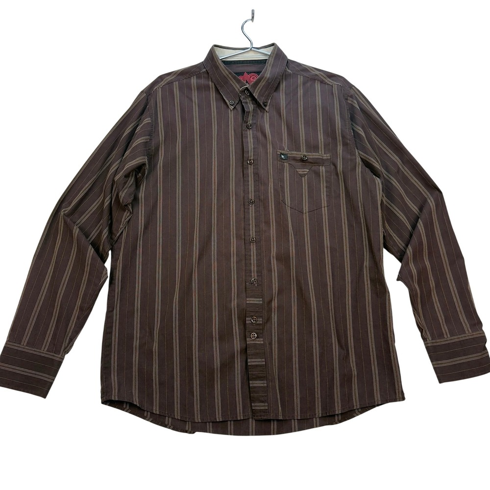 Rip Curl Striped Button Up Shirt Brown Surf Casual 2000s Men's Large